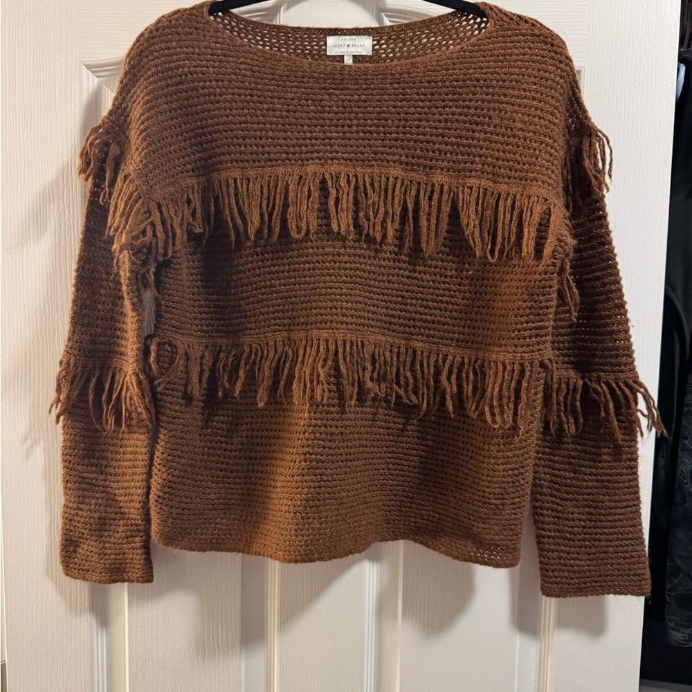 Lucky Brand Chocolate Fringe Sweater